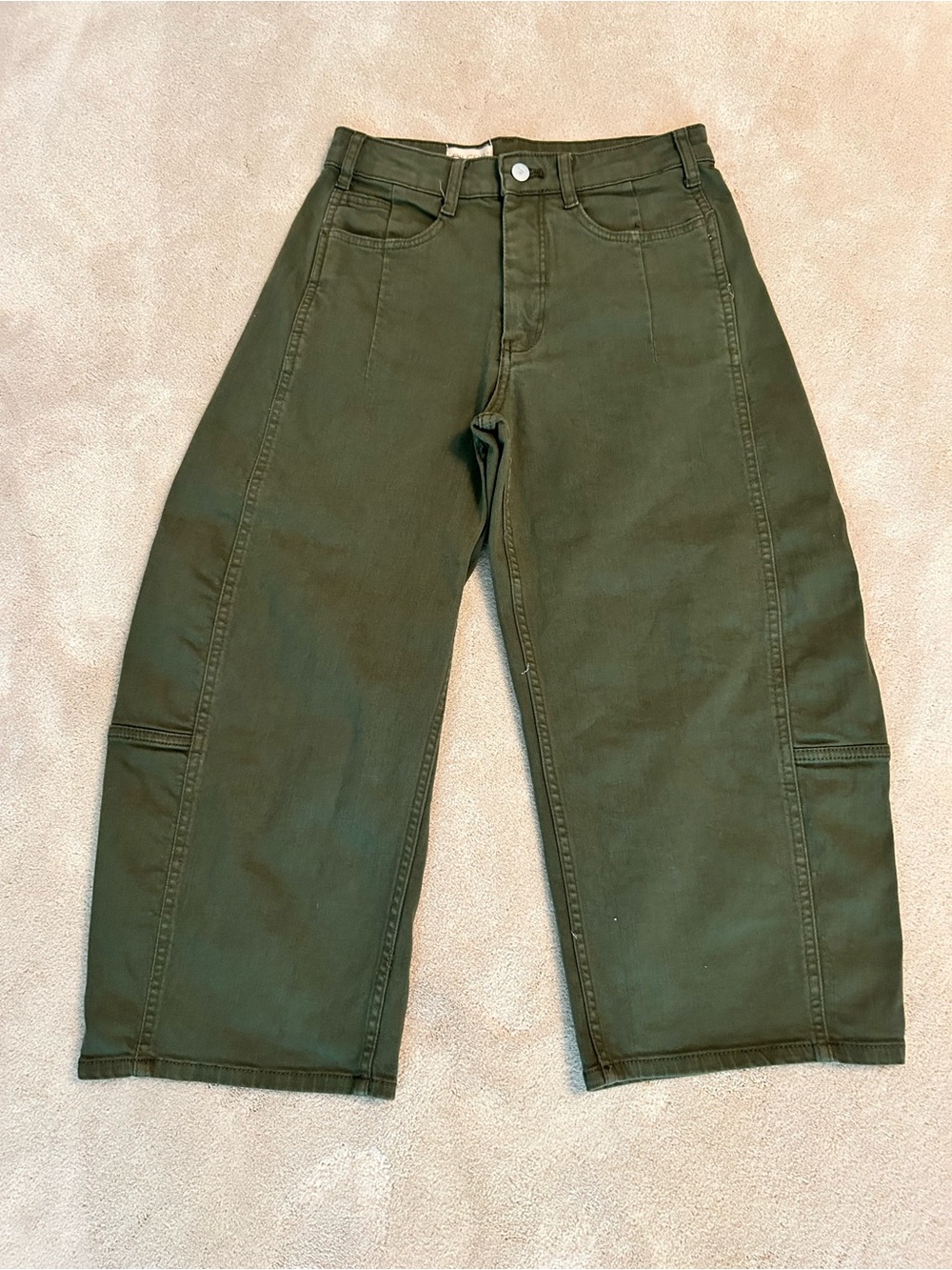 Anthropologie Pilcro Olive Green Wide-Leg cropped barrel Jeans 25P